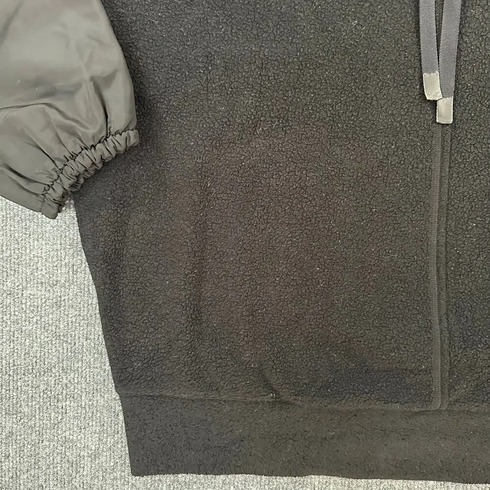 Alo Women's Mixed Media Hoodie Oversized Polar Fleece Pullover Sweatshirt XS